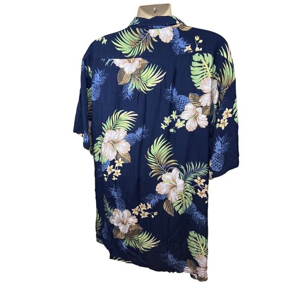 Hawaii Hangover Mens Blue Hawaiian Aloha Floral Button Up Shirt 2XL Pocket New - Picture 3 of 9